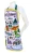 Colourful New Zealand destinations apron on mannequin with illustrated landmarks and teal neck strap