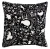 Black and white NZ cushion cover patterned with kiwi birds and native foliage