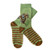 Green Kiwi Pip New Zealand socks with brown stripes and colourful kiwi bird design