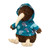 Dark brown NZ kiwi soft toy in teal kiwi-pattern hoodie, 20 cm