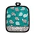 Teal New Zealand pot holder with colourful kiwi bird design and hanging loop