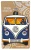 Navy blue NZ Kombi van souvenir luggage tag with orange windows and NEW ZEALAND plate on packaging