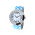 Round face watch with white dots on turquoise blue strap