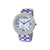Round face watch with white dots on purple expandable strap