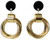 Gold rope circles hung from black circle stud earrings