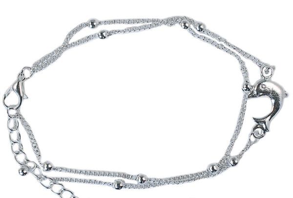 two strand silver coloured dolphin anklet