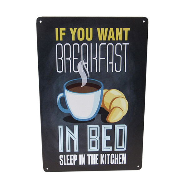 Retro Vintage Style Tin Plaque - Breakfast in Bed