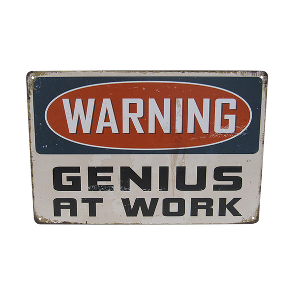 Retro Vintage Style Tin Plaque - Genius at Work