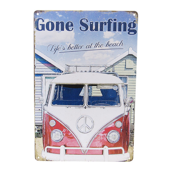 Retro Vintage Style Tin Plaque - Gone Surfing