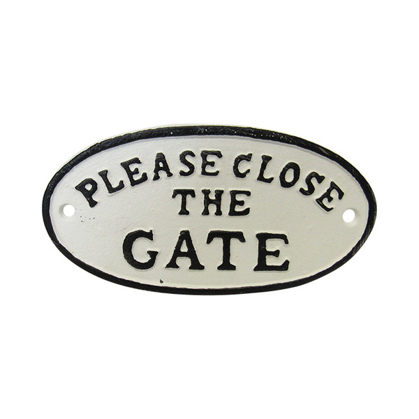 oval cast iron sign - Please close the gate