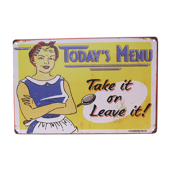 Retro Vintage Style Tin Plaque - Today's Menu. Take it or leave it.