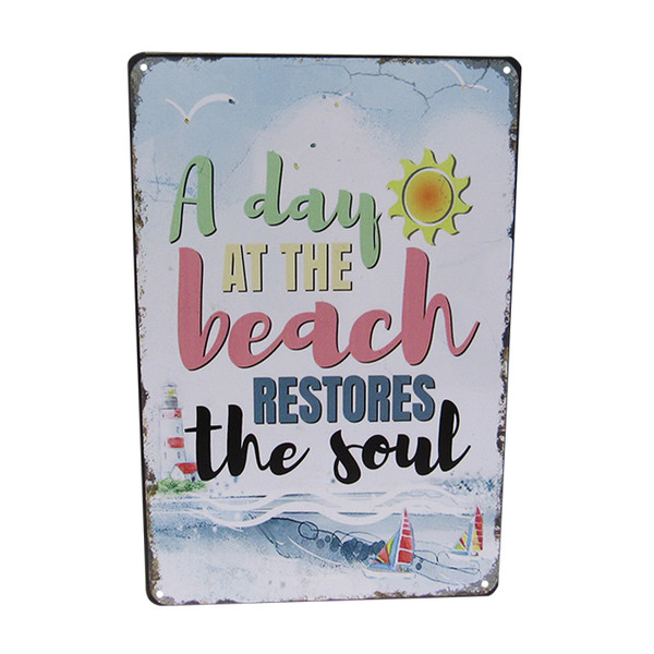 Retro Vintage Style Tin Plaque -- A Day at the beach restores the soul