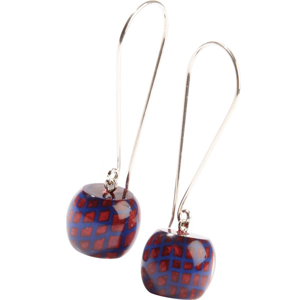 city bead - red and blue earring on long hook