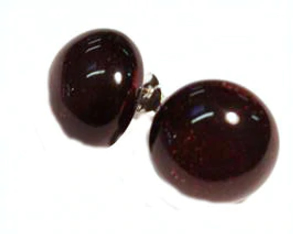 Colourful bead stud earring - dark brown rust colour