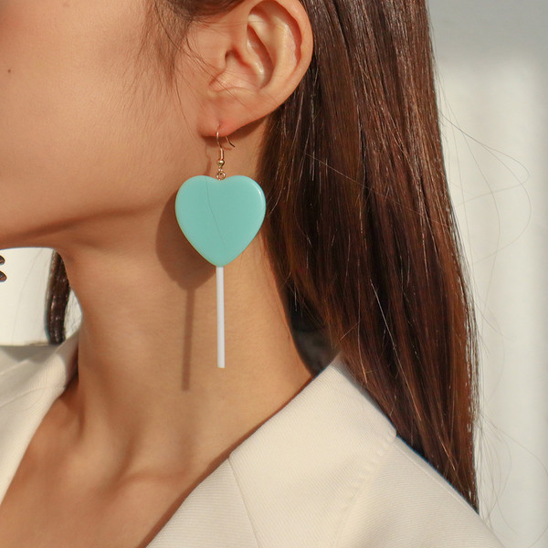 large pop of colour heart shaped lollipop earrings on hooks - mint