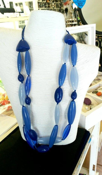 2 layer resin  bead necklace in blues