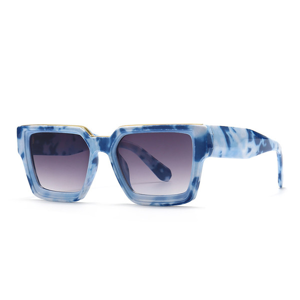 sunglasses with denim blue look pattern geometric shape frame
