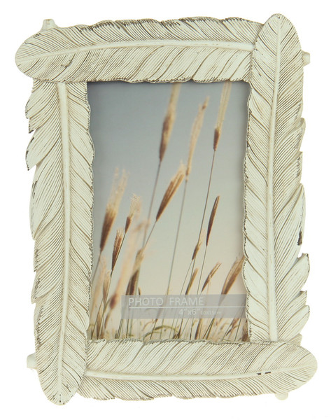 Feather Design Picture Frame - distressed White