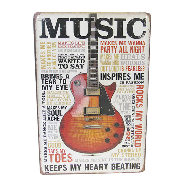 Retro Vintage Style Tin Plaque - Music Love