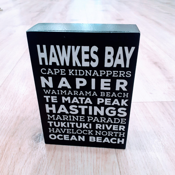 Napier and Hawkes Bay place names on Black block sign