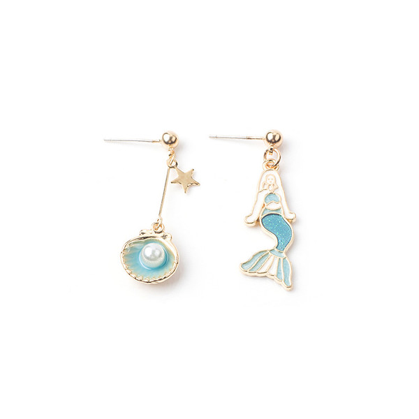 asymmetrical mermaid and clam shell earrings on 925 posts