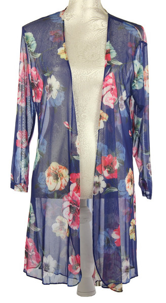 sheer printed 90cm long cape in blue with flowers