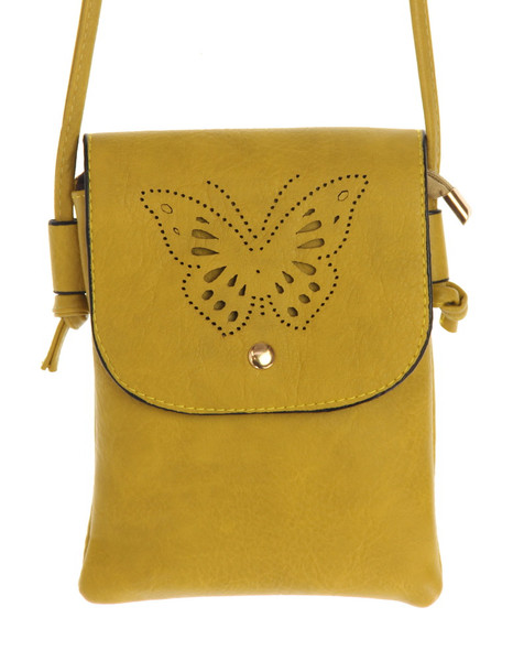 vertical phone and handy bag with butterfly cut out - mustard