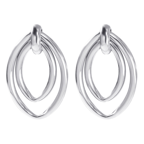 Oval shaped metal tube earrings on posts -Silver