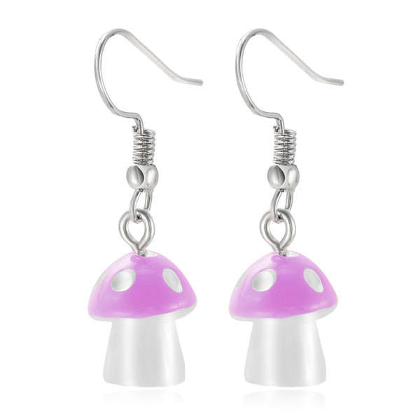 Purple Colour Mushroom with White spot as Earrings on hook