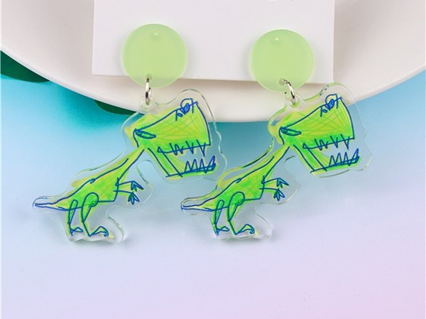 Cute Cartoon Dinosaur hung from Lime Green stud on posts””