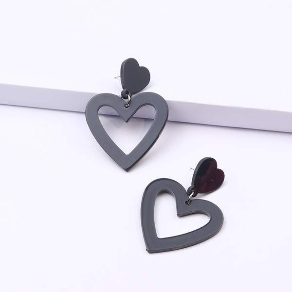 Charcoal  Acrylic Heart Drop Earring