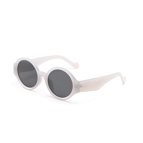 round grey frame sunglasses with dark lenses