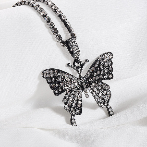 Butterfly Pendant Diamond Necklace-Black Colour