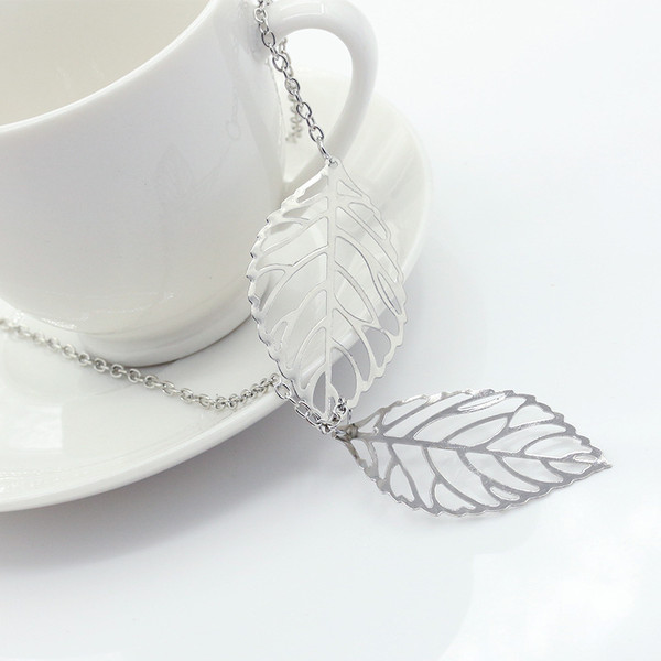 Lightweight hollow leaf pendant Necklace -Silver Colour