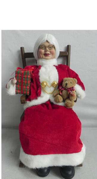 Christmas - Mrs Claus Sitting in Chair Holding Present and Teddy 40cm