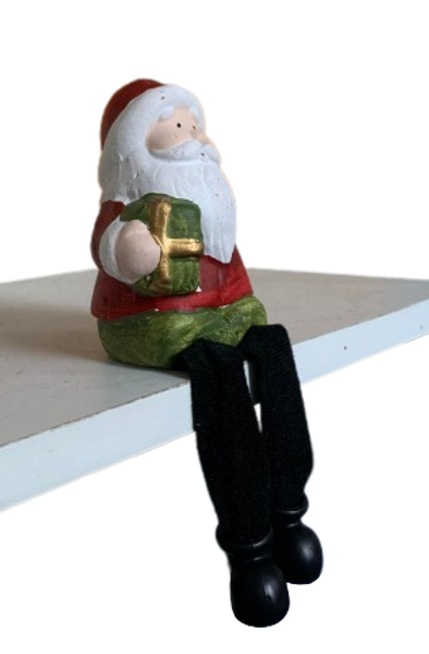 Christmas shelf sitting figurine of Santa with dangly legs