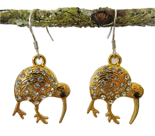 Kiwi earrings with diamante on hooks