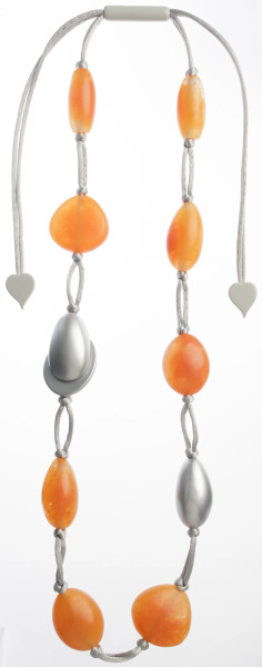 11 bead orange and silver grey Zsiska necklace with adjustable cord