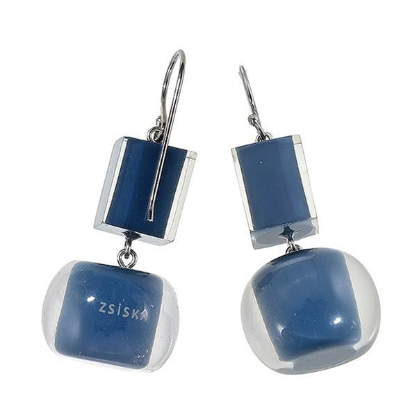 Colourful bead and cube earring - dusky navy blue