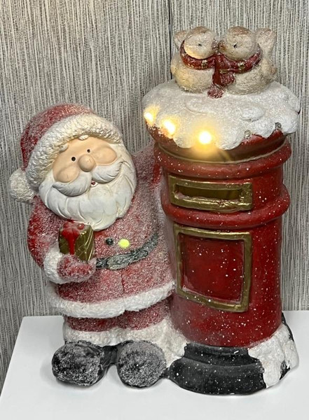 Christmas figurine of Santa and post Box with LED lights