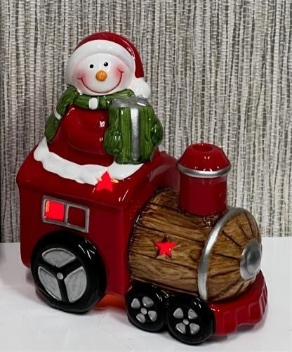 Christmas ornament, snowman on train