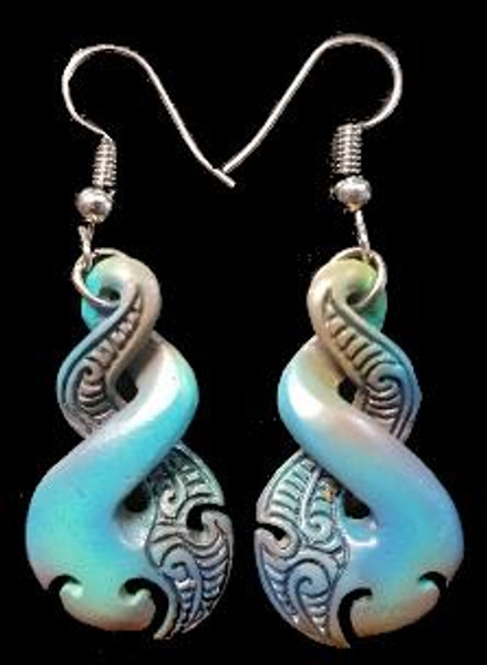 hand painted bone carved eternity twist earrings approx 30mm