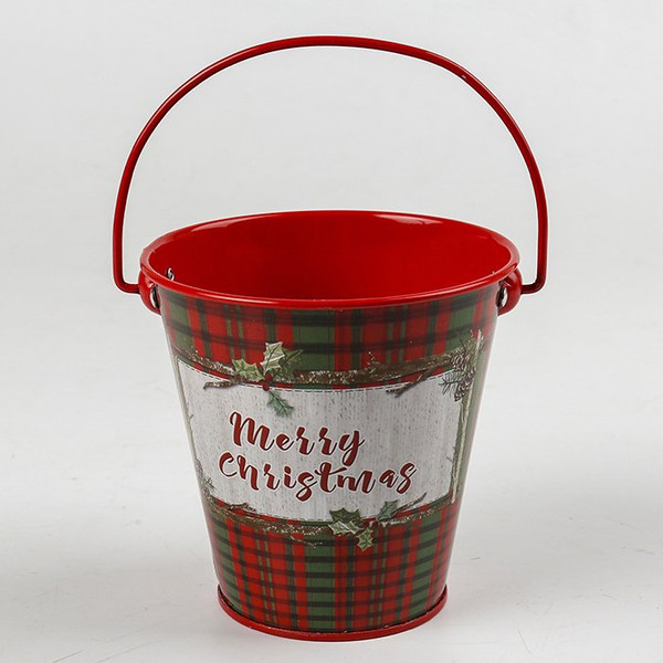 Merry Christmas tin bucket - red