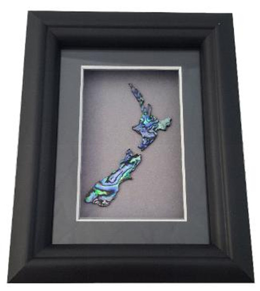 Framed Paua Map of New Zealand - Large