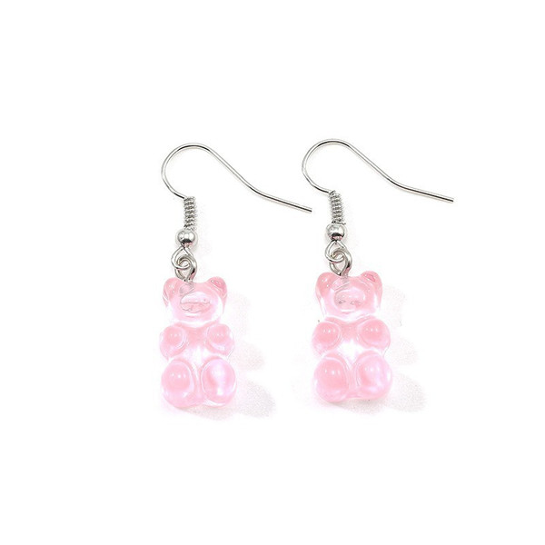 soft pink cute bear earrings on hook