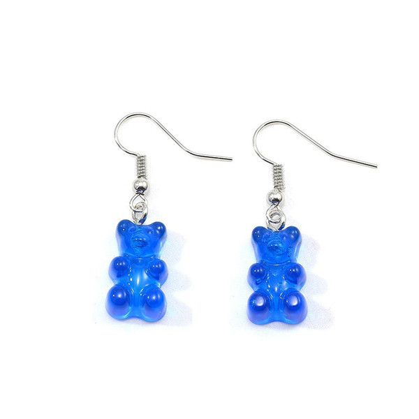 blue cute bear earrings on hook