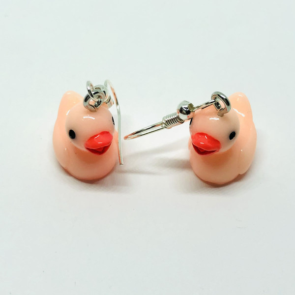 pink duck earrings on  hooks