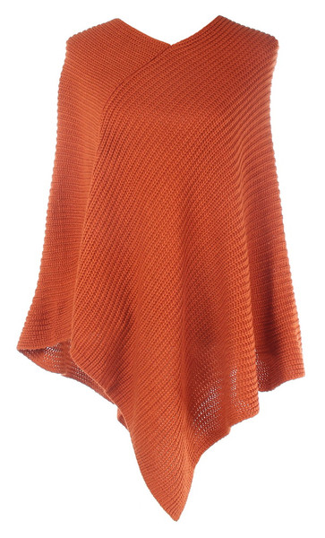 Classic Knit Poncho - Rust