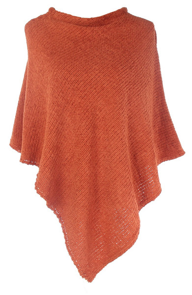 Classic plain chenille poncho - coral