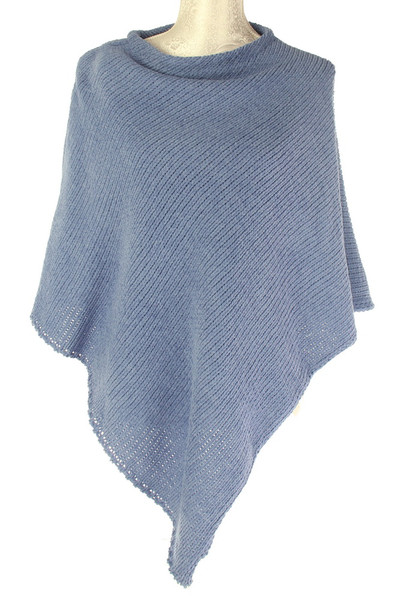 Classic plain chenille poncho - blue